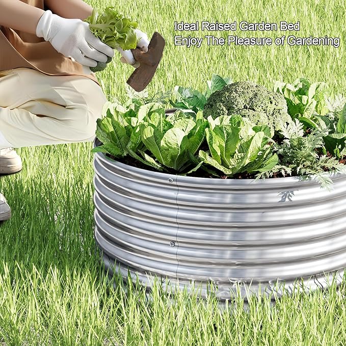 4 Pack Tall 2x2x1.5ft Round Galvanized Raised Garden Bed Outdoor Metal Garden Bed for Vegetables Above Ground Garden Box for Flower Steel Raised Beds for Gardening