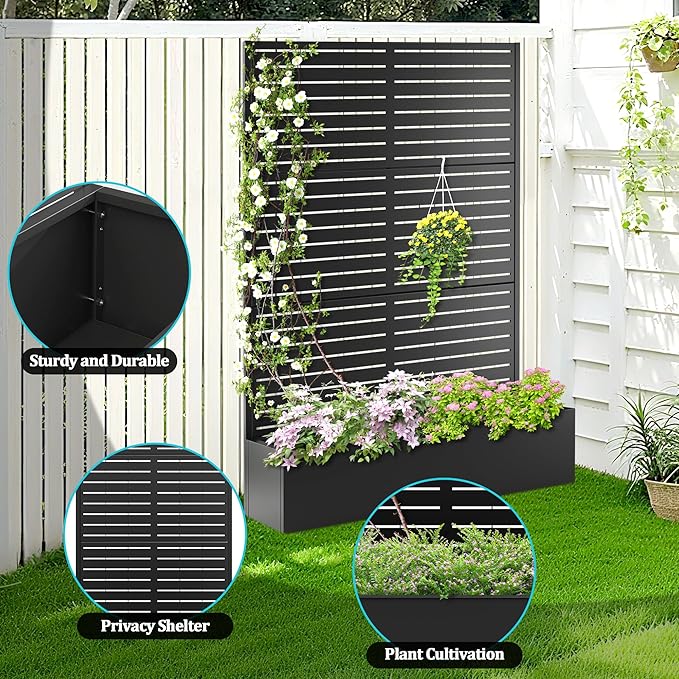 Metal Planter Box with Trellis Planter Box with Privacy Screen Privacy Trellis Outdoor for Climbing Plants with Drainage Holes Raised Garden Bed for Vegetables