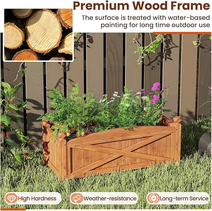 Giantex Wooden Raised Garden Bed w/ 5 Drainage Holes Elevated Rectangular Outdoor Planter Box for Flowers Herbs Vegetables Wood Gardening Container for Patio Garden Yard Balcony 36'' x 16'' x 15''