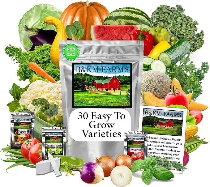 Beginner Survival Seed Vault: 20000+ Heirloom &amp Non-GMO Seeds (30 Easy to Grow Varieties) by B&ampKM Farms