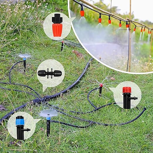 240FT Drip Irrigation System Kit Garden Watering System with 1/2 Inch Hose 1/4 Inch Distribution Tubing Nozzle Emitters and Accessories Adjustable Irrigation System for Greenhouse Yard Lawn