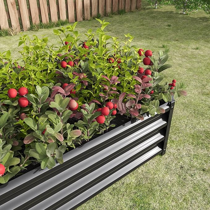 Metal Raised Garden Bed Rectangle Raised Planter 4×2×1ft for Flowers Plants Vegetables Herb Black