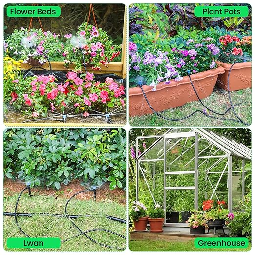 MIXC Drip Irrigation SystemQuick Connector Garden Watering System Automatic Sprinkler System Kit for Lawn Raised Bed Greenhouse Plant Watering System (16FT Main Tube+ 79FT 1/4'' Tube)