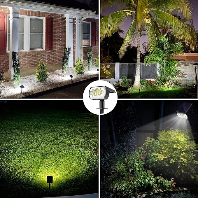 Solar Spot Lights Outdoor [6 Pack/3 Modes] Solar Landscape Spotlights IP67 Waterproof Solar Powered Outdoor Lighting Products for Landscaping Garden Yard [Cold White/62 LED] Spotlight Dusk to Dawn