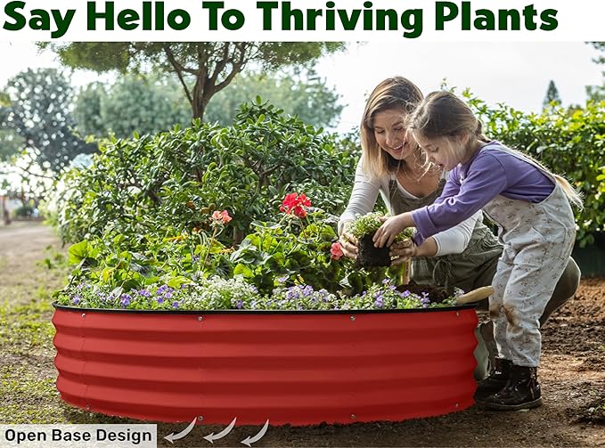 Round Galvanized Raised Garden Bed // 4×4×1 ft (2-Pack) Galvanized Raised Garden Beds Outdoor for Gardening Vegetables Flowers (Red) // Patented Tool-Free Design Round Planter