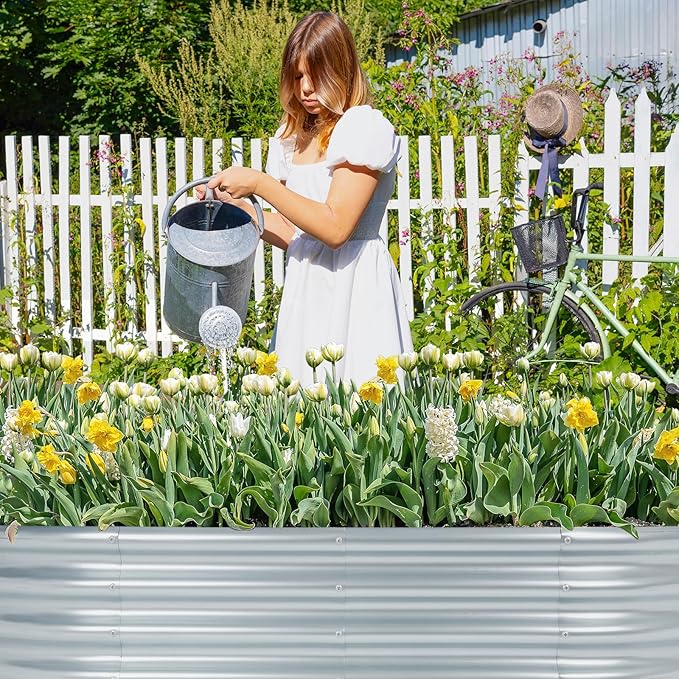 LINEX Galvanized Raised Garden Bed 6x3x1 ft Metal Raised Garden Beds Outdoor Planter Boxes Clearance for Gardening Vegetables Flowers Herbs Above Ground