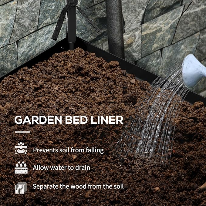 Metal Elevated Planter BoxRaised Garden Bed with Legs and Coverwith Bottom Shelf and Liner for Vegetables