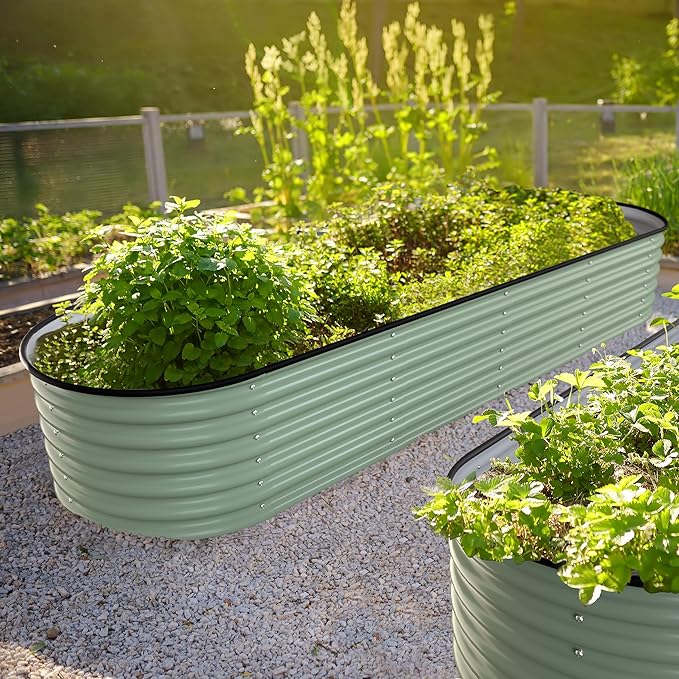 BlueWish 8x2x1.4FT Galvanized Raised Garden Bed 17 H Raised Bed Outdoor for Plants 9 in 1 Raised Garden Bed Kit Metal Planter Box for Vegetables Flowers Olive Green