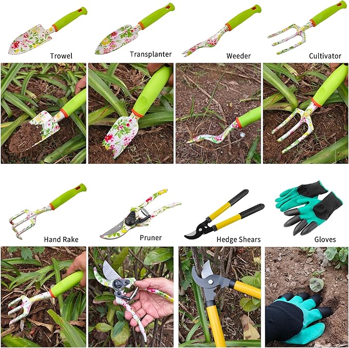 Gardening Tools – 42 Piece Premium Gardening Tool SetHeavy Duty Hand Tools with Fashion Garden Tools Organizer HandbagRust-Proof Gardening Tool Kit Ideal Gardening Gifts for Women(Pink Floral)