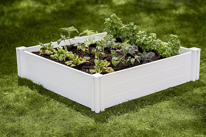 Vita Classic 4 Foot x 4 Foot x 11 inch White Vinyl Raised Modular Garden Bed White PVC BPA and Pthalate Free VT17108