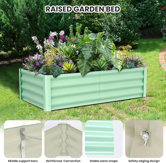 PeakPursuit Raised Garden Bed 6x3x1 FT Metal Raised Garden Beds Outdoor Rectangular Planter Box for Planting Plants Vegetables and Flower Green