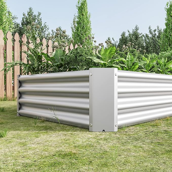 Raised Garden Bed Outdoor 6×3×1ft Metal Raised Rectangle Planter Beds for Plants Vegetables and Flowers Silver