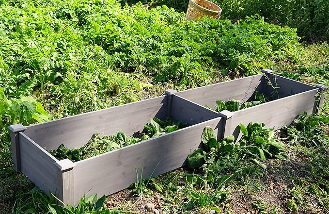 96 x 28 x 10 in Wooden Horticulture Raised Garden Bed Divisible Outdoor Elevated Planting Planter Box for Flowers Vegetables Herbs in Backyard Patio Outdoor Natural Wood Gray