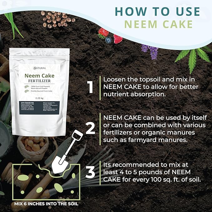 Zatural Natural Neem Cake Powder | Premium Organic Soil Conditioner &amp Plant Fertilizer | Azadirachta Indica Seed Meal (5 Pounds)