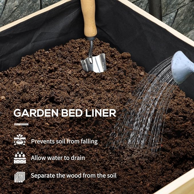 Outsunny Raised Garden Bed with Plastic Greenhouse Cover and Bed Liner Outdoor Elevated Wood Planter Box for Herbs and Vegetables Use for Patio Backyard Balcony 45 x 24 x 65 inch Natural