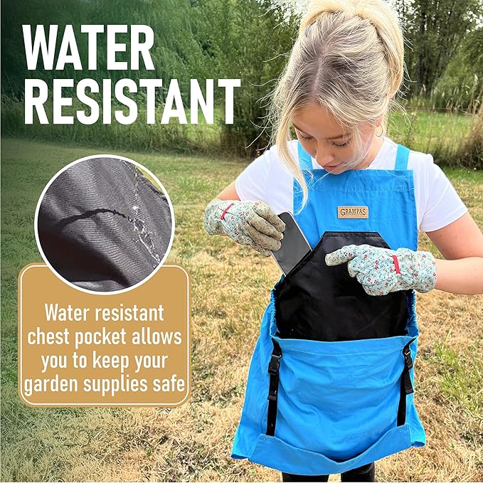 Grampa's Garden Apron - Cross Back Gardening Apron With Pockets For Women &amp Men | Harvest Apron with Large Kangaroo Pouch