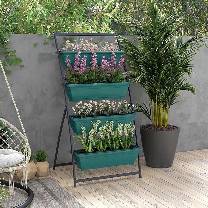 Raised Garden Bed 4 Tier Vertical GPlanter Set 4 Outdoor Planter Boxes with Stand Self Draining Design Elevated Gfor Vegetable Flowers Herbs Green