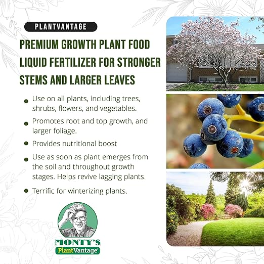 PlantVantage Premium Growth Liquid Plant Food - Liquid Fertilizer for Stronger Stems &amp Larger Leaves NPK Fertilizer (8-16-8) with Zinc &amp Iron Foliar Spray for Trees Shrubs &amp Flower Boos