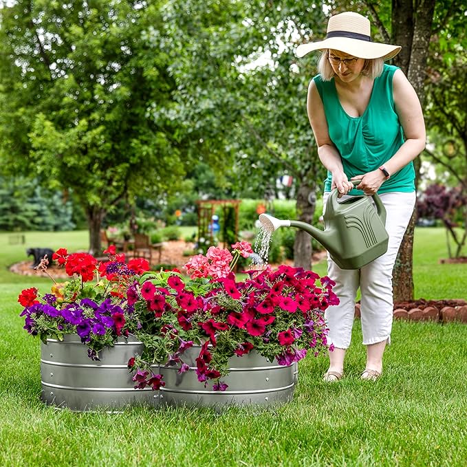 Sunnydaze Galvanized Raised Garden Bed - Metal Raised Bed for Gardening - Outdoor Planter Box for Flowers Plants and Vegetables - Silver - 12” H Clover