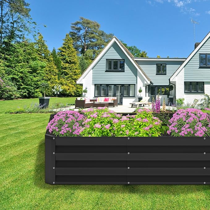 2PCS 4x2x1FT Galvanized Raised Garden BedPlanter Raised Beds-Metal Garden BoxLarge Plant for Outdoor Planting Vegetables BedFlowerherb-Black