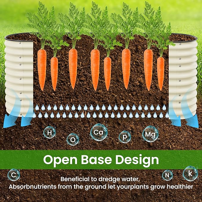 8x2x2.66Ft Galvanized Raised Garden Bed32 Extra Tall Raised Planter Box with Bracing RodsMetal Planter Garden Beds for Growing Vegetables in Outdoor Patio(Ivory).