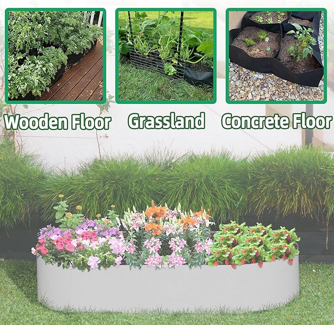 CJGQ 5x2.5x1ft Fabric Raised Garden Bed 65 Gallon Planter Large Oval Garden Boxes Outdoor for VegetablesFlowers and Potato