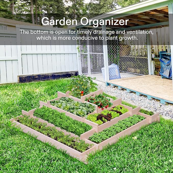 VIVOSUN 5-Tier Wooden Raised Garden Bed 42 x 42 x 14 Inches Outdoor Wood Planter Box with Gloves and Liner for Garden Patio Balcony Backyard and Outdoors