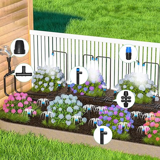 MIXC 247 FT Drip Irrigation SystemQuick Connector Garden Watering System Automatic Sprinkler System Kit for Lawn Raised Bed Greenhouse Plant Watering System with 1/4'' TubingDrip EmittersConnectors