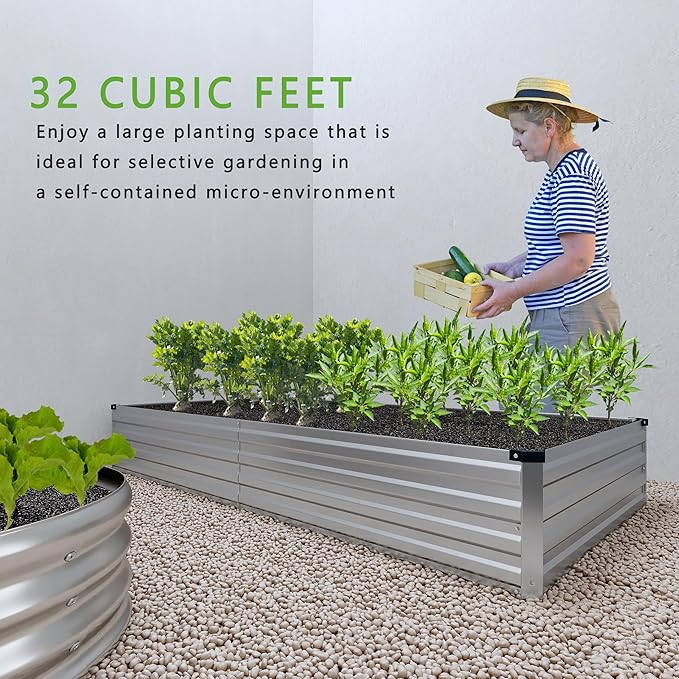 2PCS 8x4x1FT Galvanized Raised Garden Bed KitVegetable Boxes-Rectangle Metal Flower BoxLarge Planter Raised Beds Outdoor Garden for PlantingFruitHerb-Silver