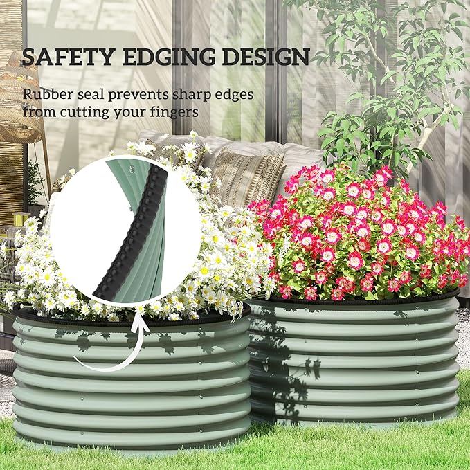 2-Count Durable Premium Quality Heavy-Duty Metal Raised Garden Bed Featuring Safety Edging and Easy Assembly in Light Green Finish