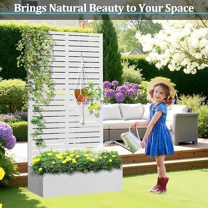 Metal Planter Box with Trellis Planter Box with Privacy Screen Privacy Trellis Outdoor for Climbing Plants with Drainage Holes Raised Garden Bed for Vegetables
