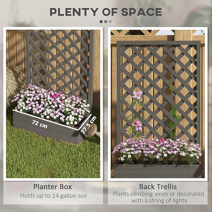 36x36x12 inch Budget-Friendly Raised Bed with Trellis for Climbing Plants Gardens Wood Material Gray Finish Easy to Use Cost Effective