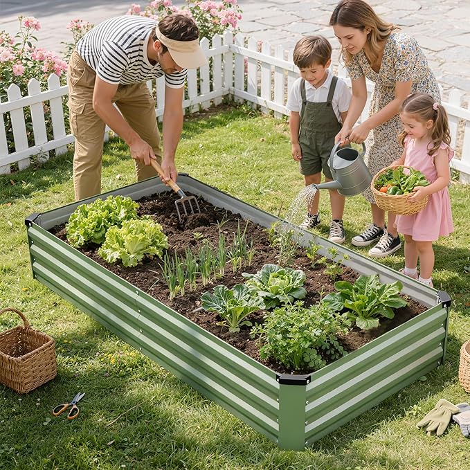 Galvanized Raised Garden Bed Outdoor | Metal Raised Garden Bed for Gardening 2Pack | Large Planter Box for Vegetables Flowers Fruits | Easy Assembly &amp Safety Design Flower Beds 6x3x1ft Olive Green