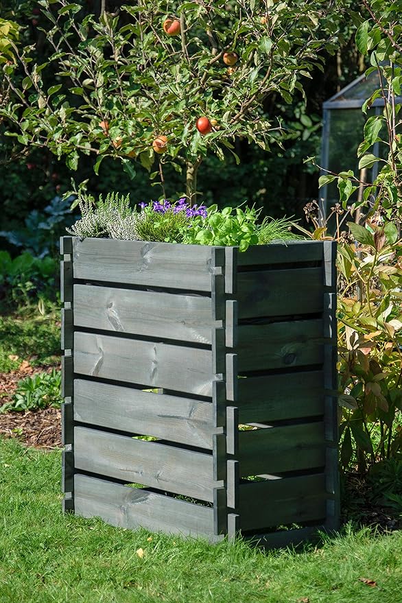 Raised Bed with Plug-in System Planter with Plant Film 79 x 37 x 79 cm Pine Wood Charcoal