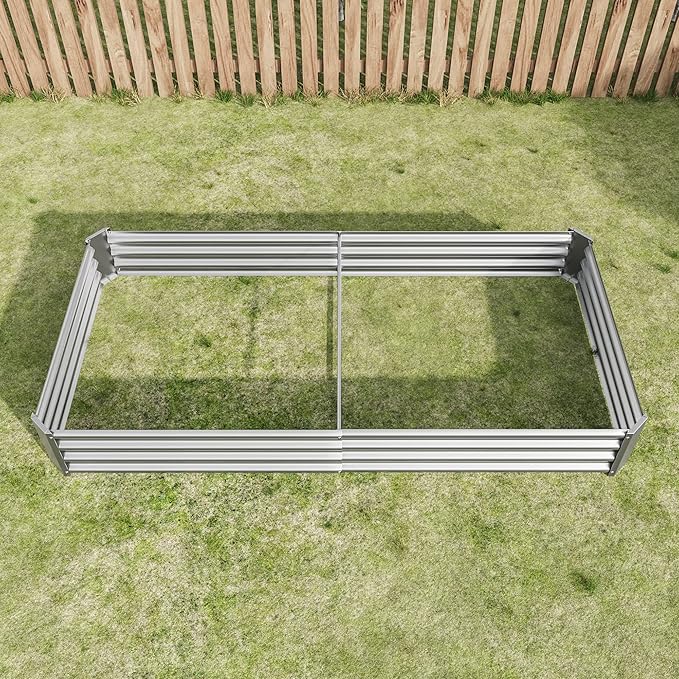8x4x1ft Raised Garden Bed Outdoor Galvanized Raised Garden Beds Metal Raised Beds for Gardening Vegetables Fruits and Flowers Easy Assembly 202 Gallon Capacity - Silver