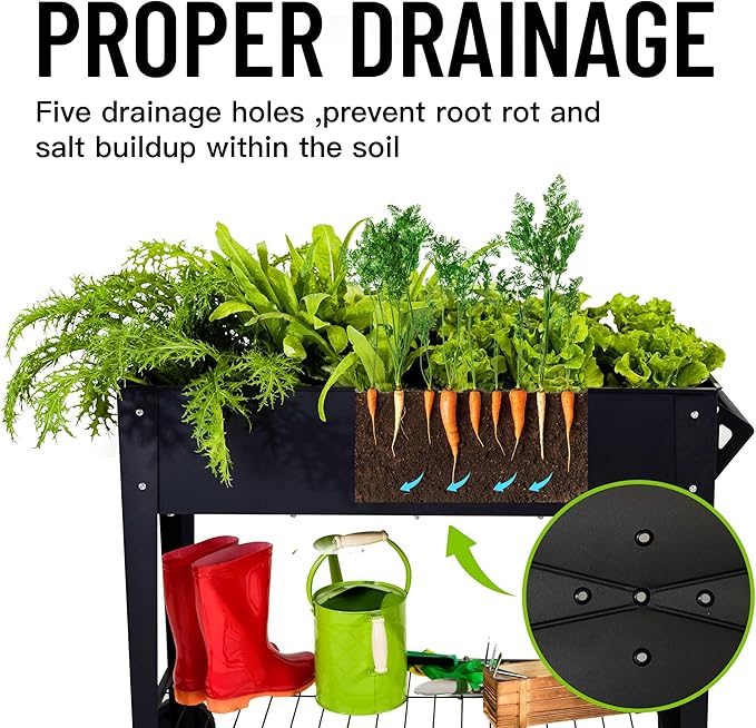 Elevate 32 Tall Raised Garden Bed Outdoor with Wheels &amp Shelf for Mobility 400LBS Capacity Anti-Rust Steel Planter Box for Vegetables/Herbs Patio-Balcony-Backyard