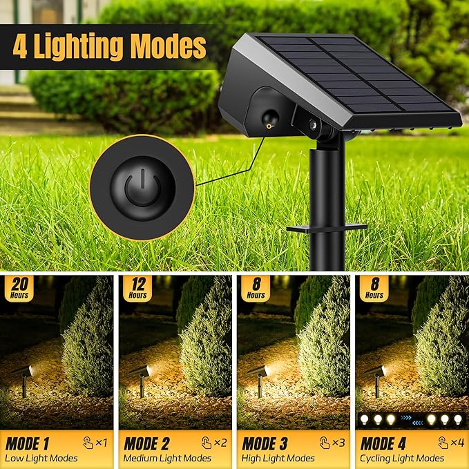 Solar Spot Lights Outdoor [4 pack/118 LED] 4 Modes Auto On/Off Solar Landscape Spotlights Ip67 Waterproof Solor Powered Pathway Lights for Outside Yard Garden Walkway Tree Patio (Warm White)