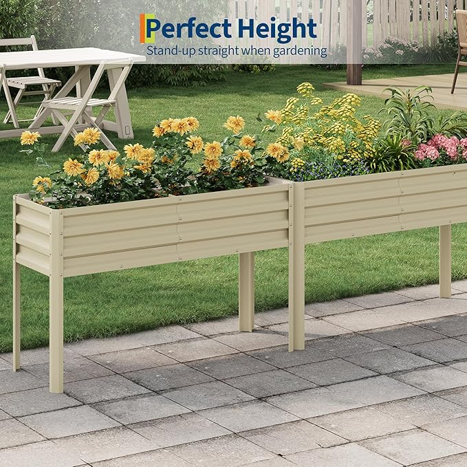 IDEALHOUSE Raised Garden Bed with Legs 50×17×32 in Large Elevated Planter Box for Outdoor Plants Sturdy Metal Raised Garden Beds for Vegetables Flowers &amp Herbs Backyard PatioBeige