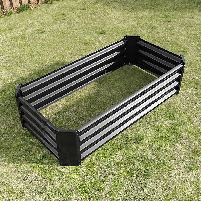 4x2x1 FT Metal Raised Garden Bed for Vegetables and Flowers Heavy-Duty Galvanized Steel Planter Box with Drainage Rust-Proof Outdoor Planting Bed for Backyard &amp Patio Black