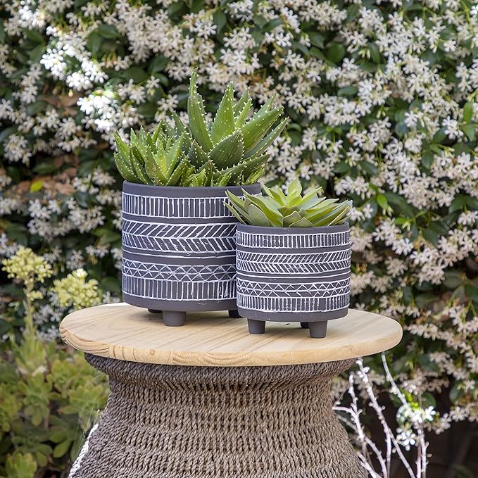 S2 Tribal Look Footed Planter 68 Black