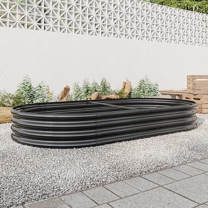 Raised Garden Bed Outdoor Oval Large Metal Raised Planter Bed for for Plants Vegetables and Flowers - Black
