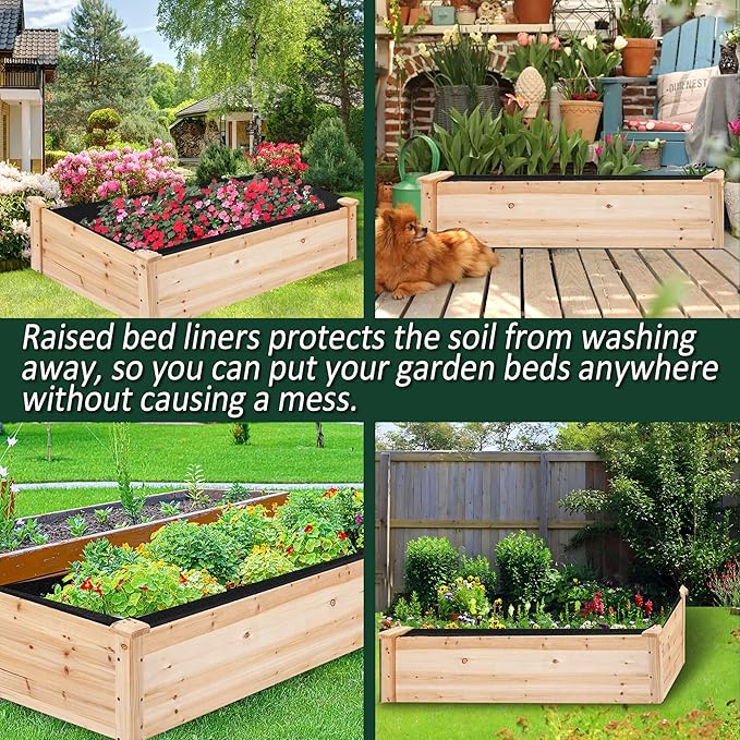 1PCS Raised Garden Bed Liner Fabric Raised Garden Bed Breathable Drainage Rectangle Grow Bags with Handles Fabric Garden Bed for Outdoor Garden Bed Holds Soil - 8ft x 2ft x 1ft