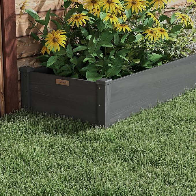 8x2ft Wooden Raised Garden Bed Kit Elevated Planter with 2 Boxes Self Draining Bottom and Liner Patio to Grow Vegetables Herbs and Flowers Gray