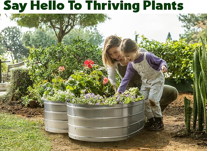 Plant &amp Plot Galvanized Raised Garden Beds Outdoor // Planter Raised Beds for Gardening Vegetables Flowers // Large Metal Garden Box (Silver) // Tool-Free Assembly
