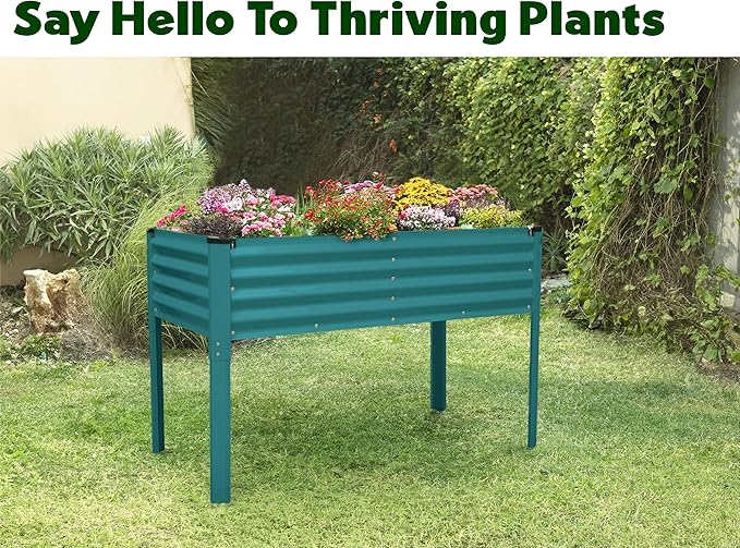 Galvanized Raised Garden Beds Outdoor with Legs // 48×24×31in Elevated Planter Box for Vegetables Flowers (Turquoise) // Large Metal Garden Bed for Backyard Patio Gardening