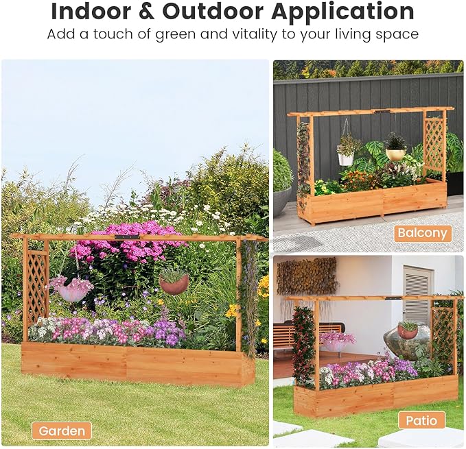 ORALNER Raised Garden Bed with Trellis Wooden Planter Box with Climbing Frame Outdoor Elevated Garden Box for Vegetables Herbs Flowers Fruits (Large)