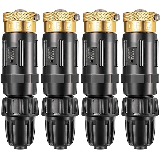 Feekoon 4 Set 25 Psi Drip Irrigation Faucet Adapter Kit 1/2'' Irrigation Tubing to 3/4'' Faucet Water Pressure Regulator Backflow Preventer with Filter Drip System Parts