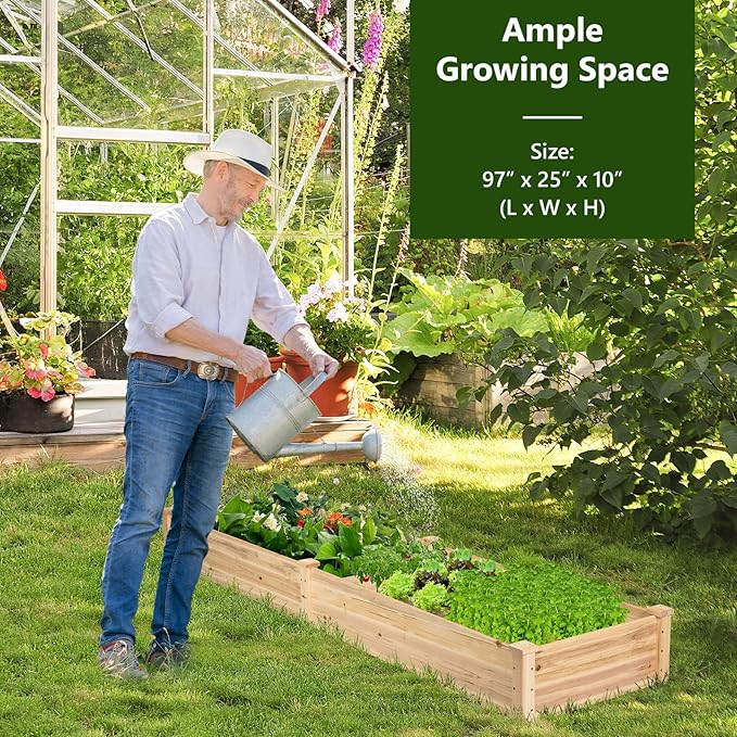 COSTWAY Raised Garden Bed Wooden Planter Box Stand for Vegetables Fruits Herbs Flowers Garden Planting Bed Kit for Outdoor Backyard Patio Lawn 91 x 24 x 9