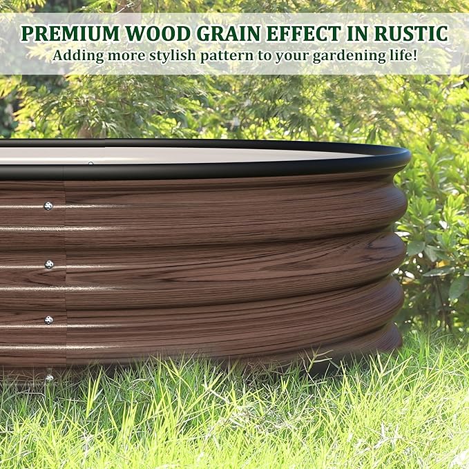 MUPATER 8x2x1 ft Raised Garden Bed Outdoor for Vegetables 9-in-1 Galvanized Metal Planter Box 11.1'' H Modular Garden Bed Kit Oval for Herbs and Flowers Rustic