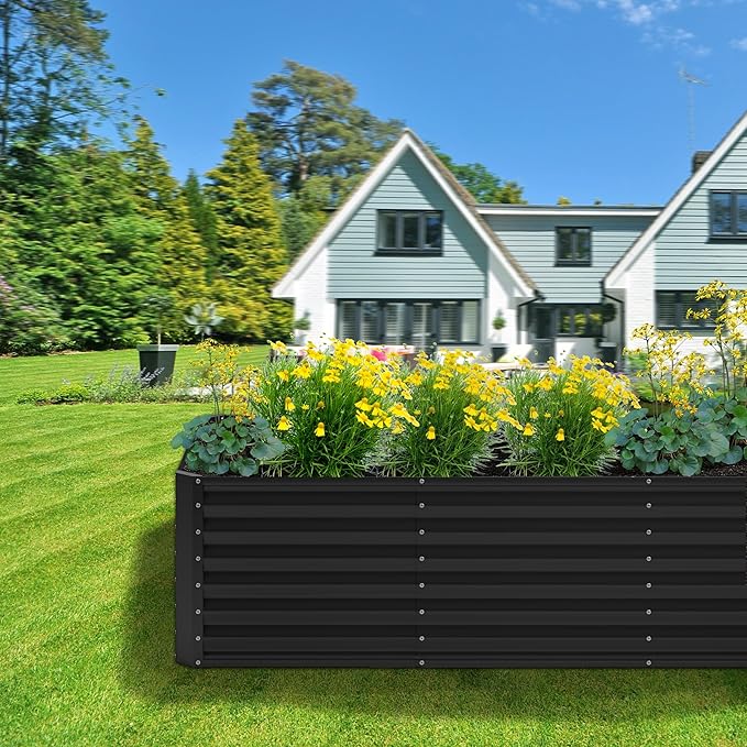 6x2x2FT Galvanized Raised Garden BedPlanter Raised Beds-Metal Garden BoxLarge Plant for Outdoor Planting Vegetables BedFlowerherb-Black
